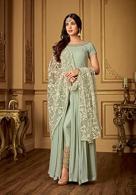 Pista Green Embroidered Georgette Salwar Kameez
