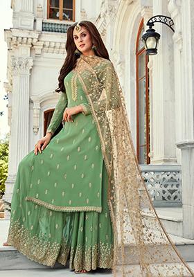 Green Embroidered Georgette Salwar Kameez