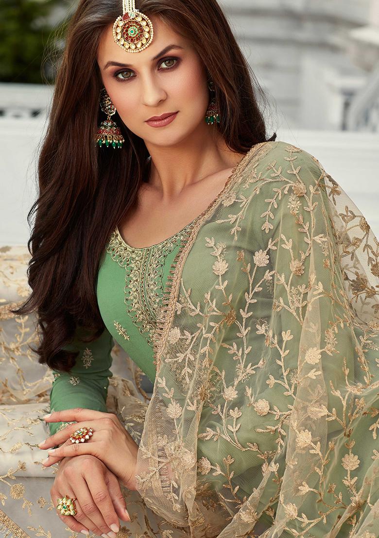 Green Embroidered Georgette Salwar Kameez