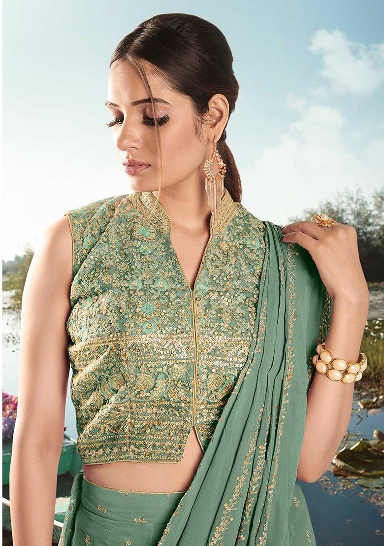 Green Embroidered Georgette Salwar Kameez