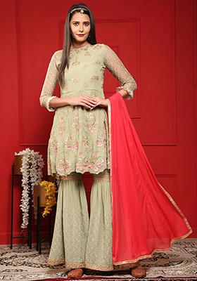 Olive Green Embroidered Georgette Salwar Kameez