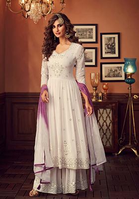 Light Lavender Embroidered Georgette Salwar Kameez