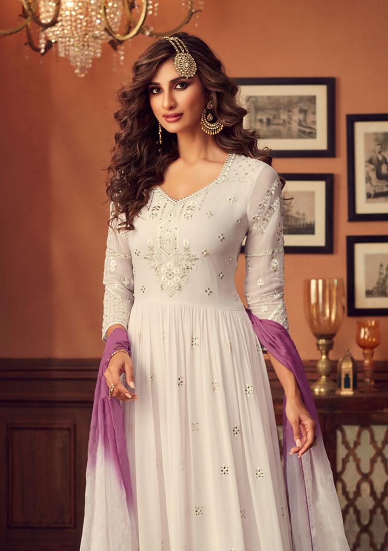 Light Lavender Embroidered Georgette Salwar Kameez