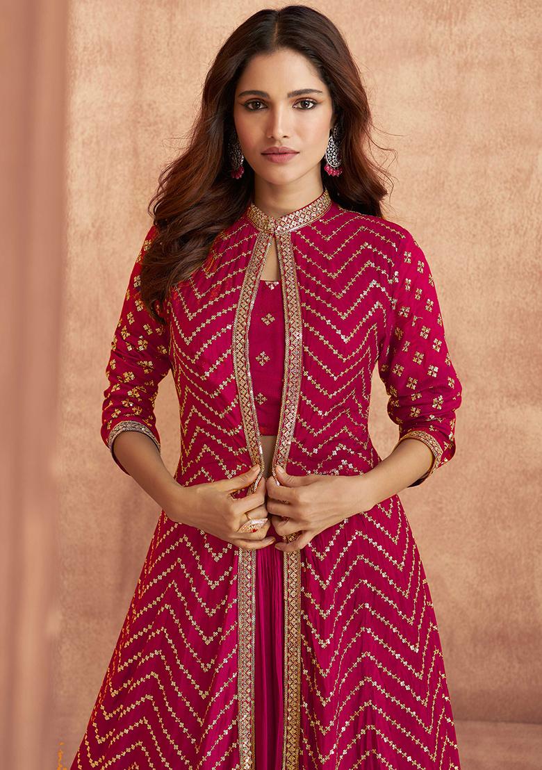 Pink Embroidered Chinnon Salwar Kameez