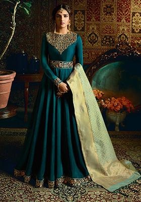 Turquoise Blue Embroidered Georgette Salwar Kameez