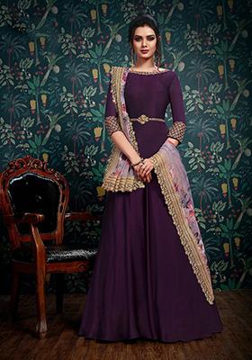 Wine Embroidered Georgette Salwar Kameez