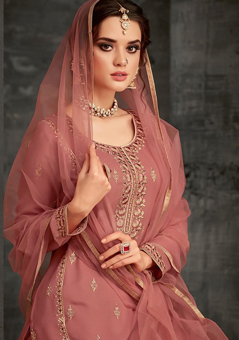 Pink Embroidered Georgette Salwar Kameez