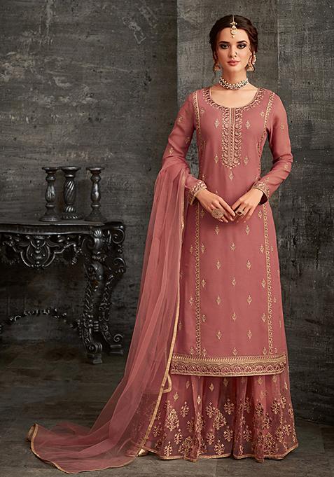 Pink Embroidered Georgette Salwar Kameez