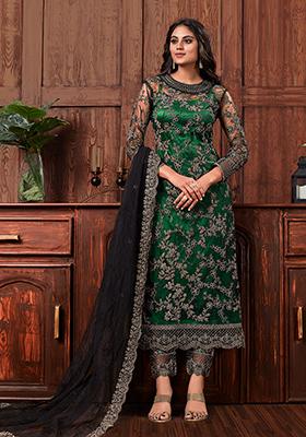 Green  Embroidered Net Salwar Kameez