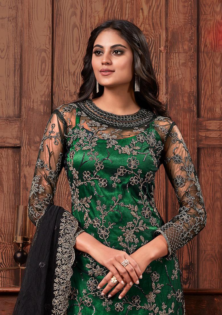 Green  Embroidered Net Salwar Kameez