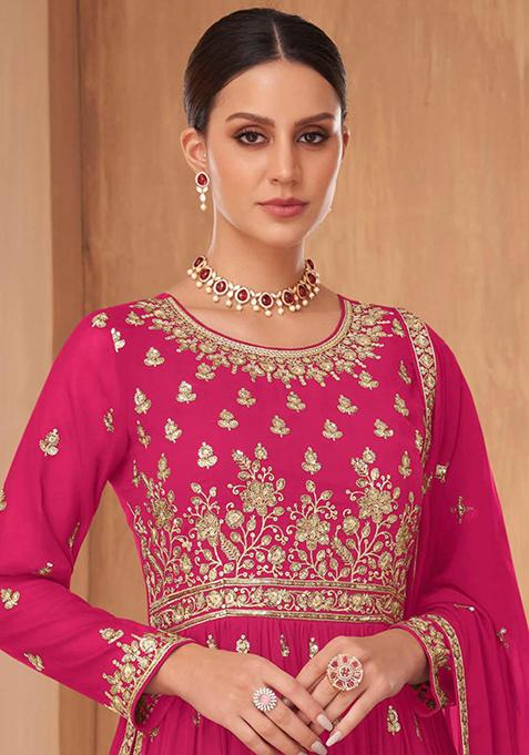 Imperial Peachy Pink Georgette Embroidered Salwar Kurta Set