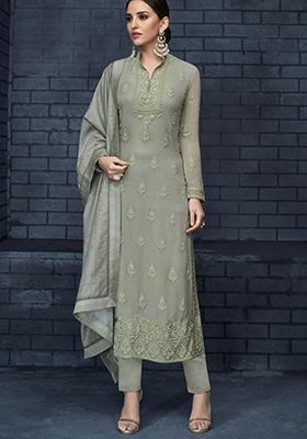 Green Embroidered Georgette Salwar Kameez