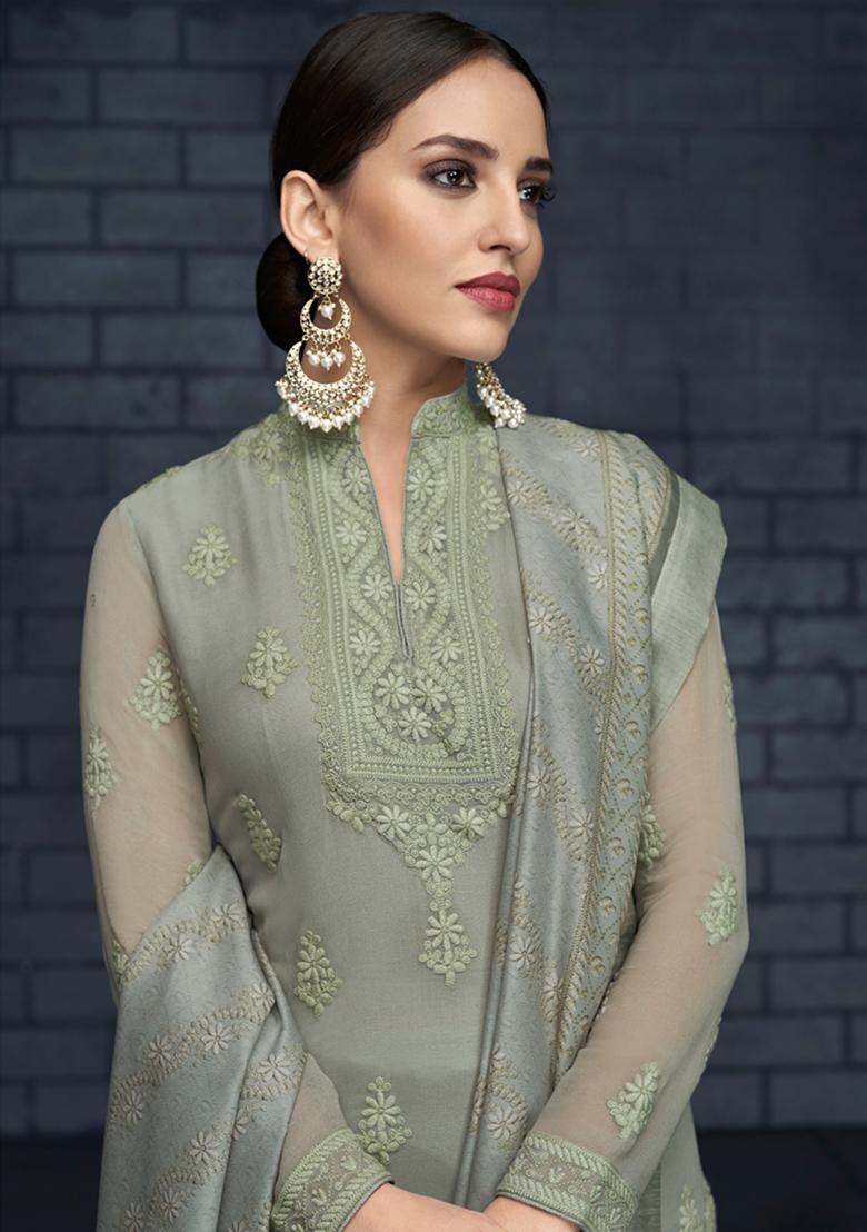 Green Embroidered Georgette Salwar Kameez