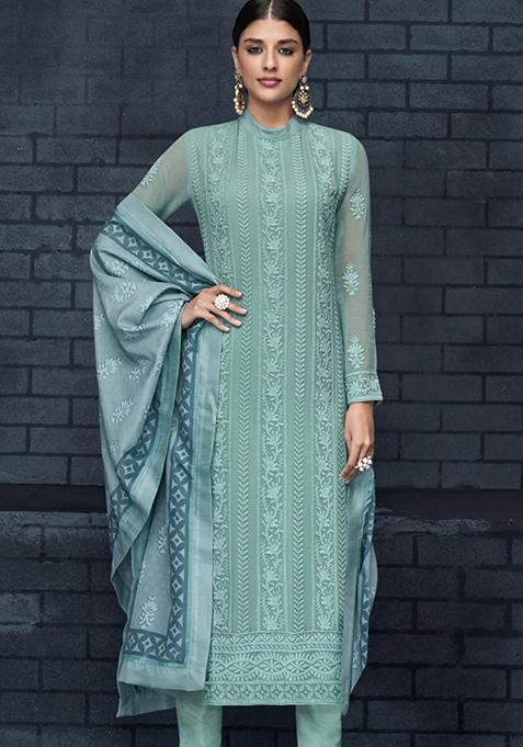 Blue Embroidered Georgette Salwar Kameez