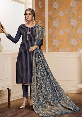 Blue Embroidered Georgette Salwar Kameez