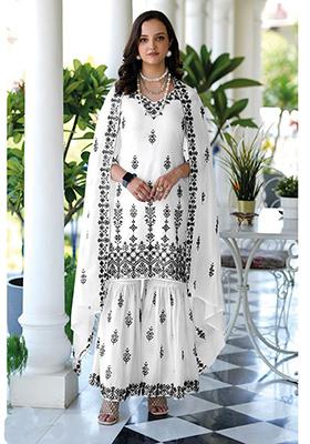 White Embroidered Cotton Salwar Kameez