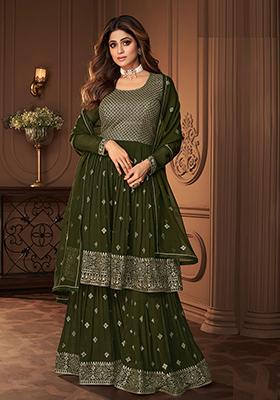 Olive Green Embroidered Georgette Salwar Kameez