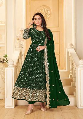 Green Embroidered Georgette Salwar Kameez