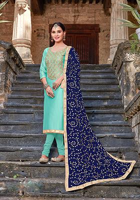 Blue Embroidered Silk Salwar Kameez