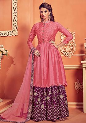 Pink Embroidered Chinnon Salwar Kameez