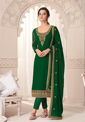Green Embroidered Georgette Salwar Kameez