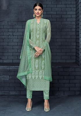 Green Embroidered Georgette Salwar Kameez