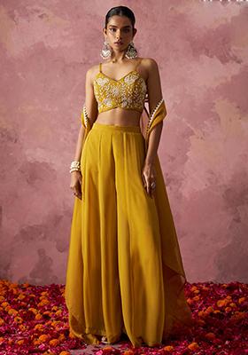 Yellow Embroidered Georgette Kurta Set