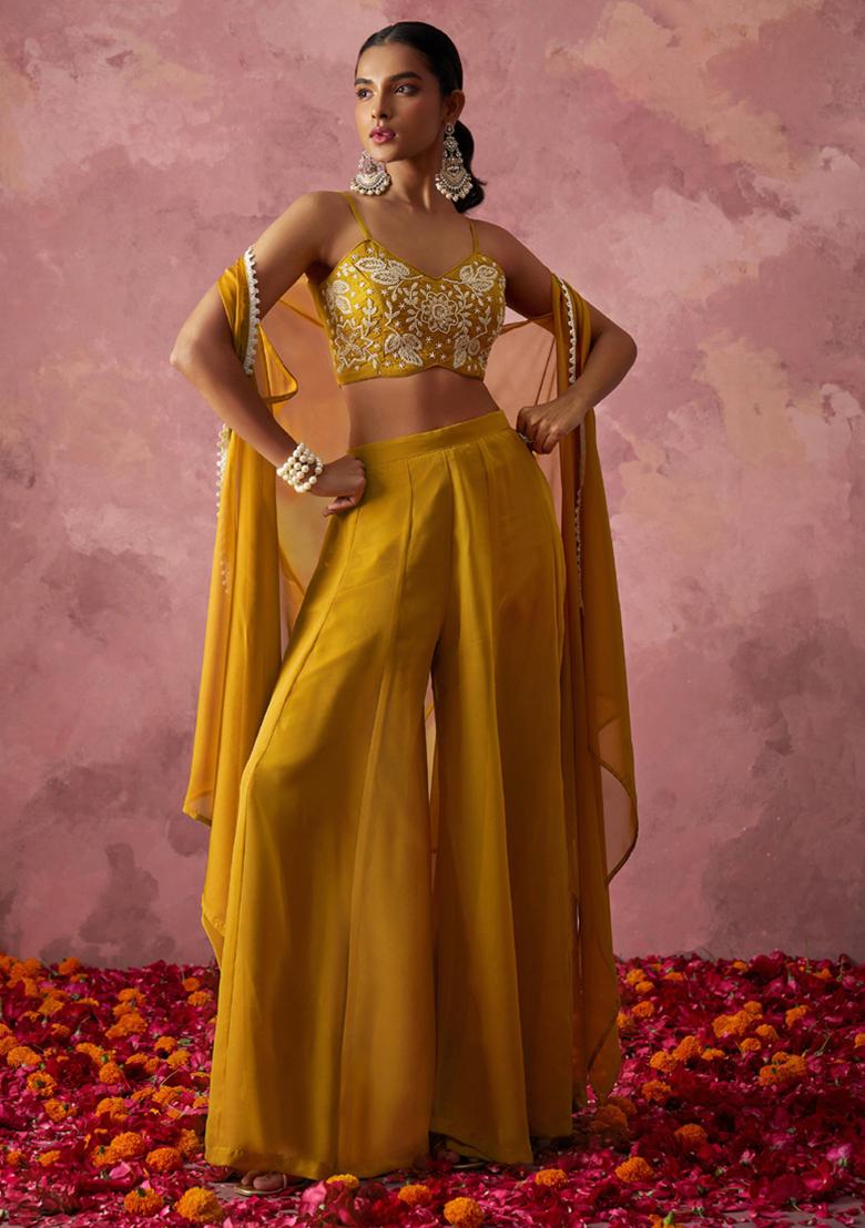 Yellow Embroidered Georgette Kurta Set