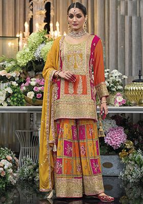 Orange Embroidered Silk Kurta Set