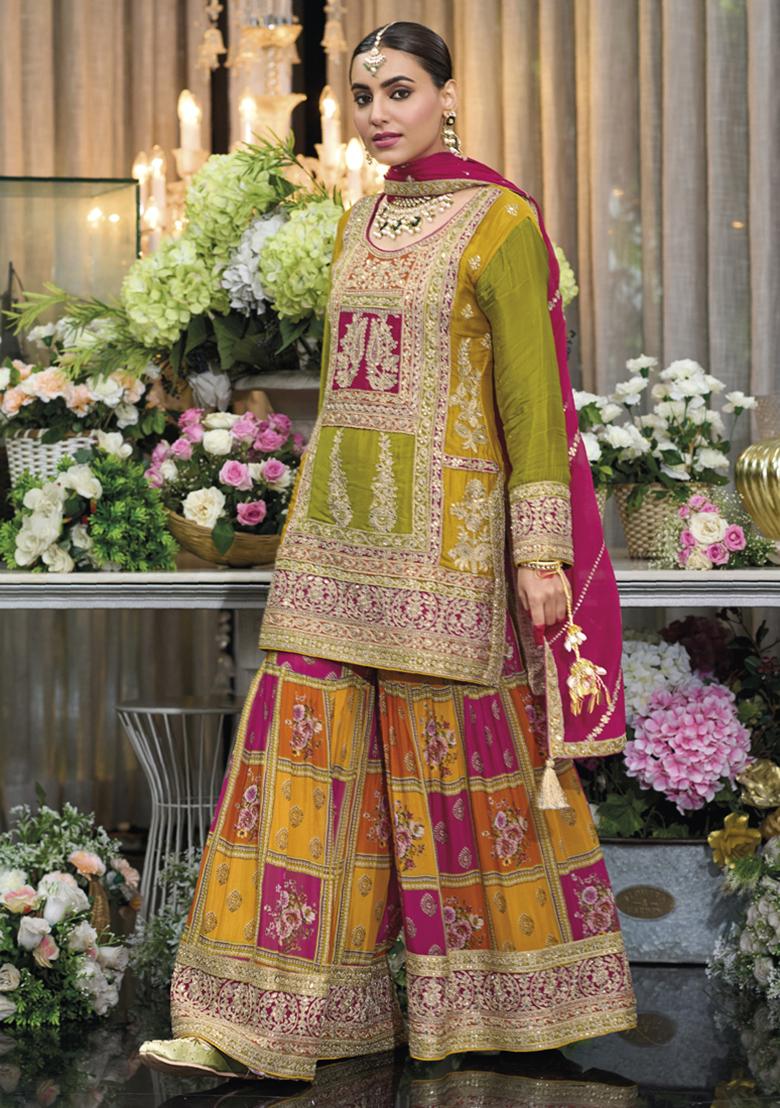 Green Embroidered Silk Kurta Set