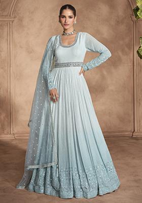 Light Blue Embroidered Georgette Kurta Set