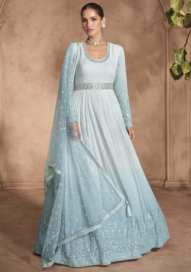 Light Blue Embroidered Georgette Kurta Set