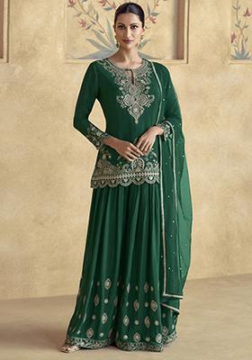 Green Embroidered Silk Kurta Set