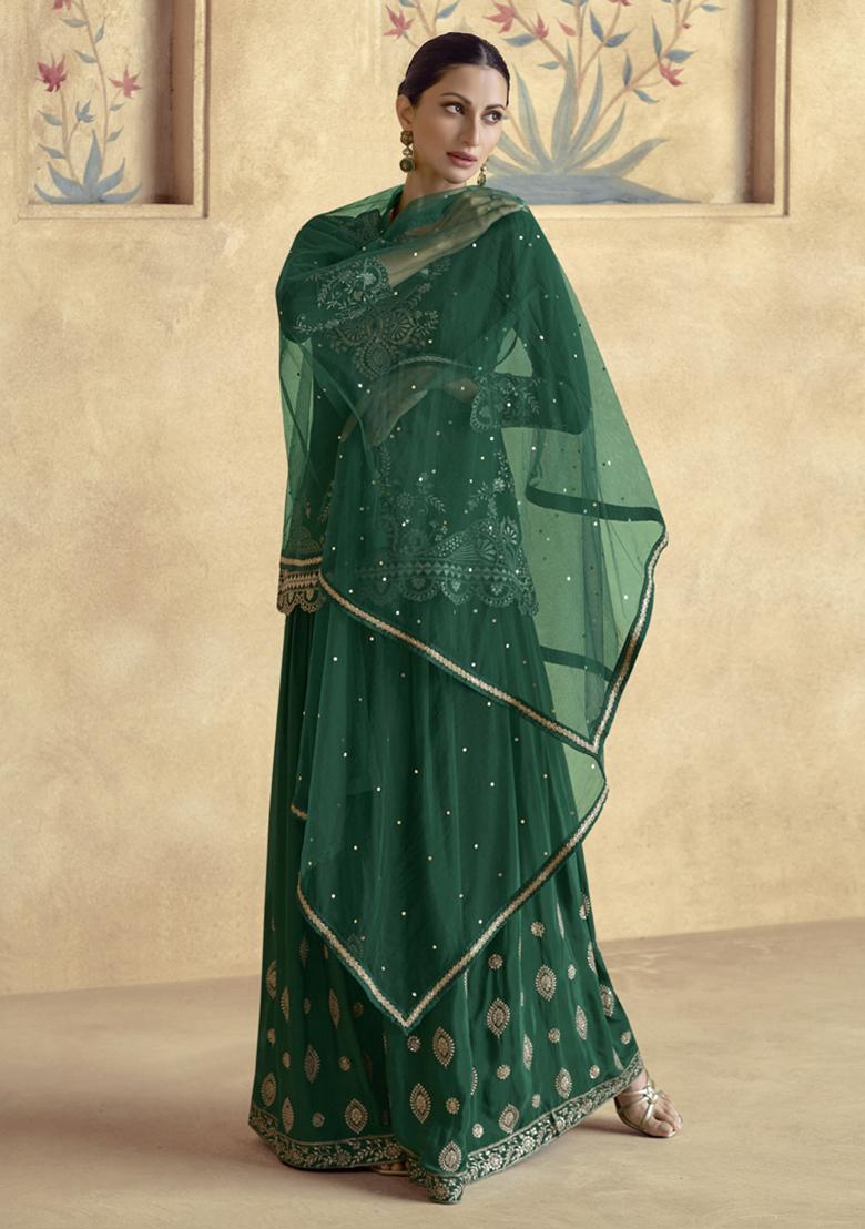 Green Embroidered Silk Kurta Set