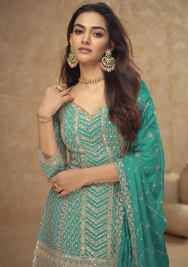 Sky Blue Embroidered Silk Kurta Set