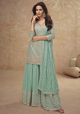 Light Green Embroidered Silk Kurta Set