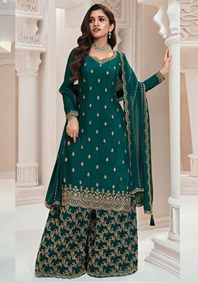 Green Embroidered Silk Kurta Set