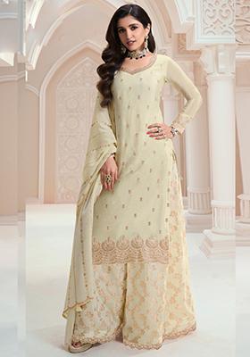 Off White Embroidered Silk Kurta Set