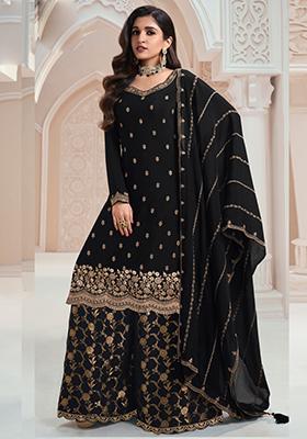 Black Embroidered Silk Kurta Set