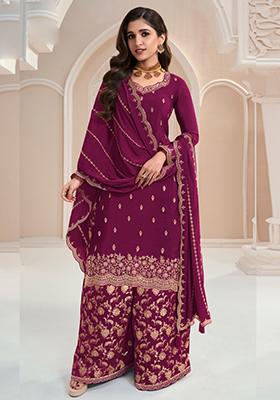 Violet Embroidered Silk Kurta Set
