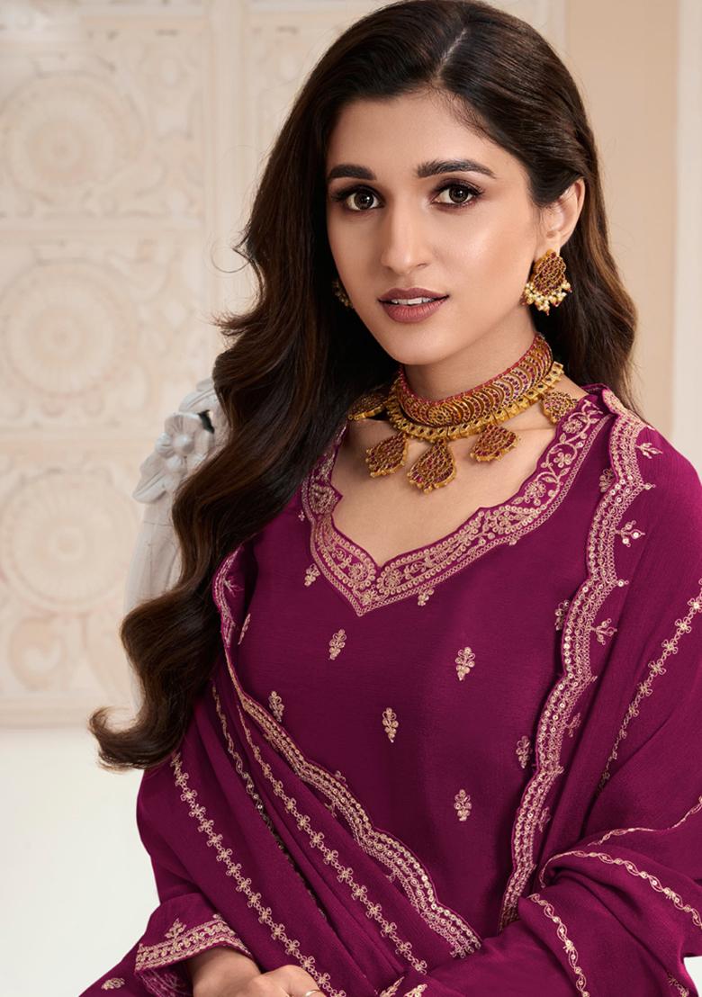 Violet Embroidered Silk Kurta Set