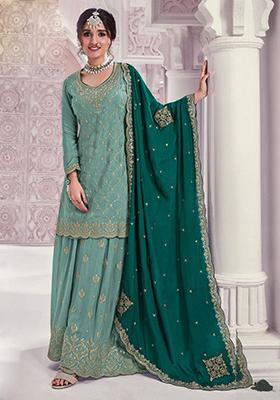 Green Embroidered Silk Kurta Set
