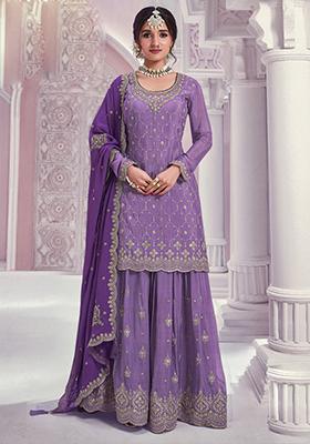 Lavender Embroidered Silk Kurta Set