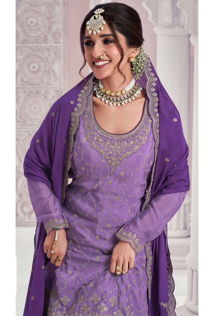 Lavender Embroidered Silk Kurta Set