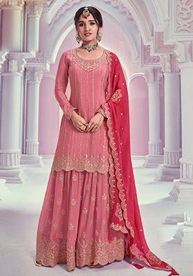 Light Pink Embroidered Silk Kurta Set