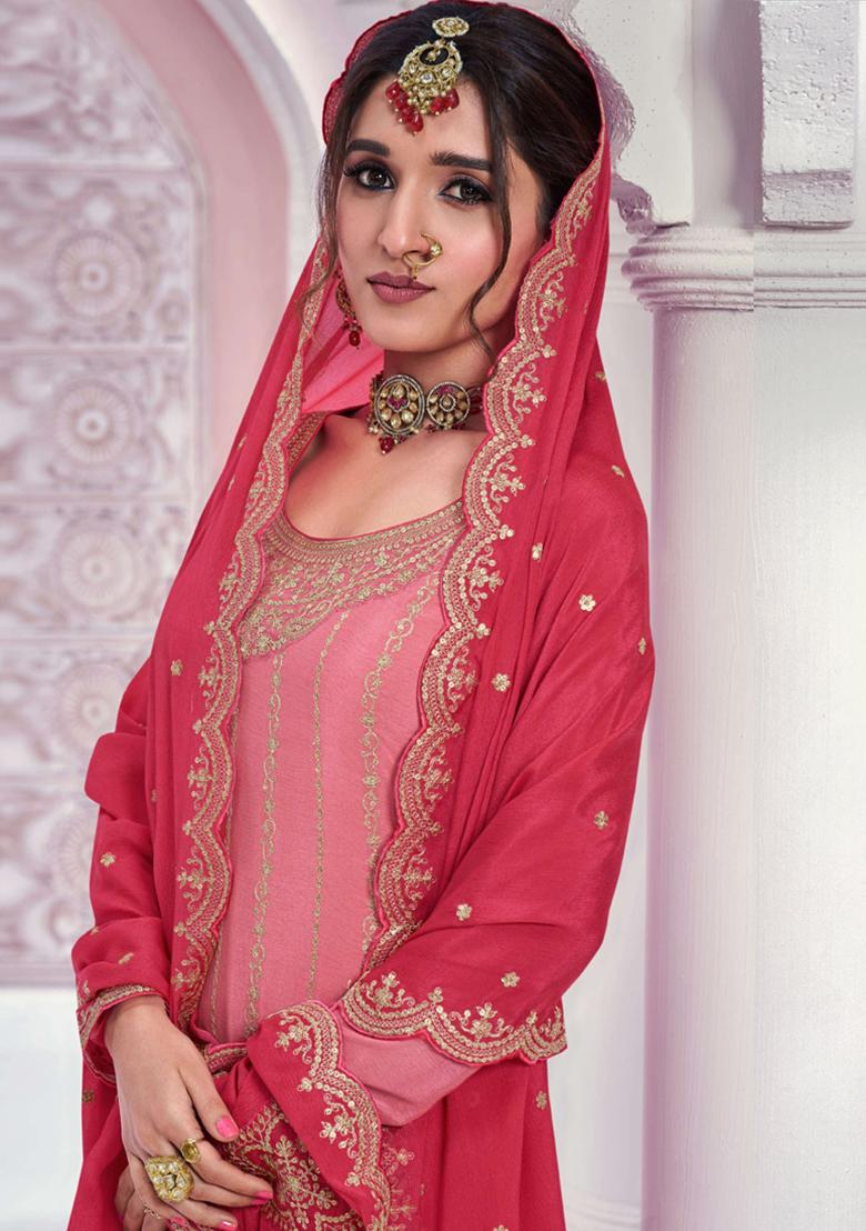 Light Pink Embroidered Silk Kurta Set