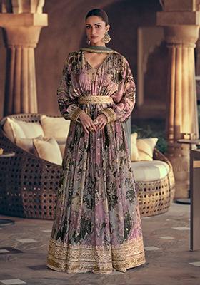 Purple Embroidered Georgette Salwar Kameez