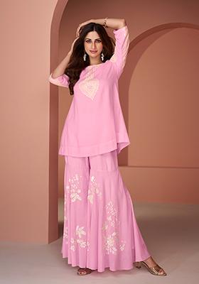 Pink Embroidered Cotton Salwar Kameez