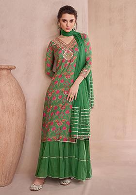 Green Embroidered Muslin Salwar Kameez