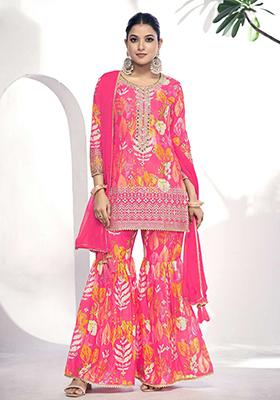 Pink Embroidered Chinnon Salwar Kameez